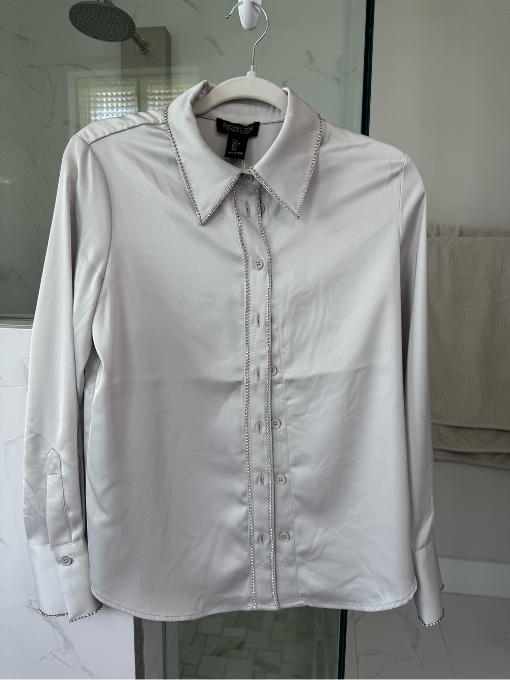 Rachel Zoe Silver Beaded Collar Button-Front Dress Shirt